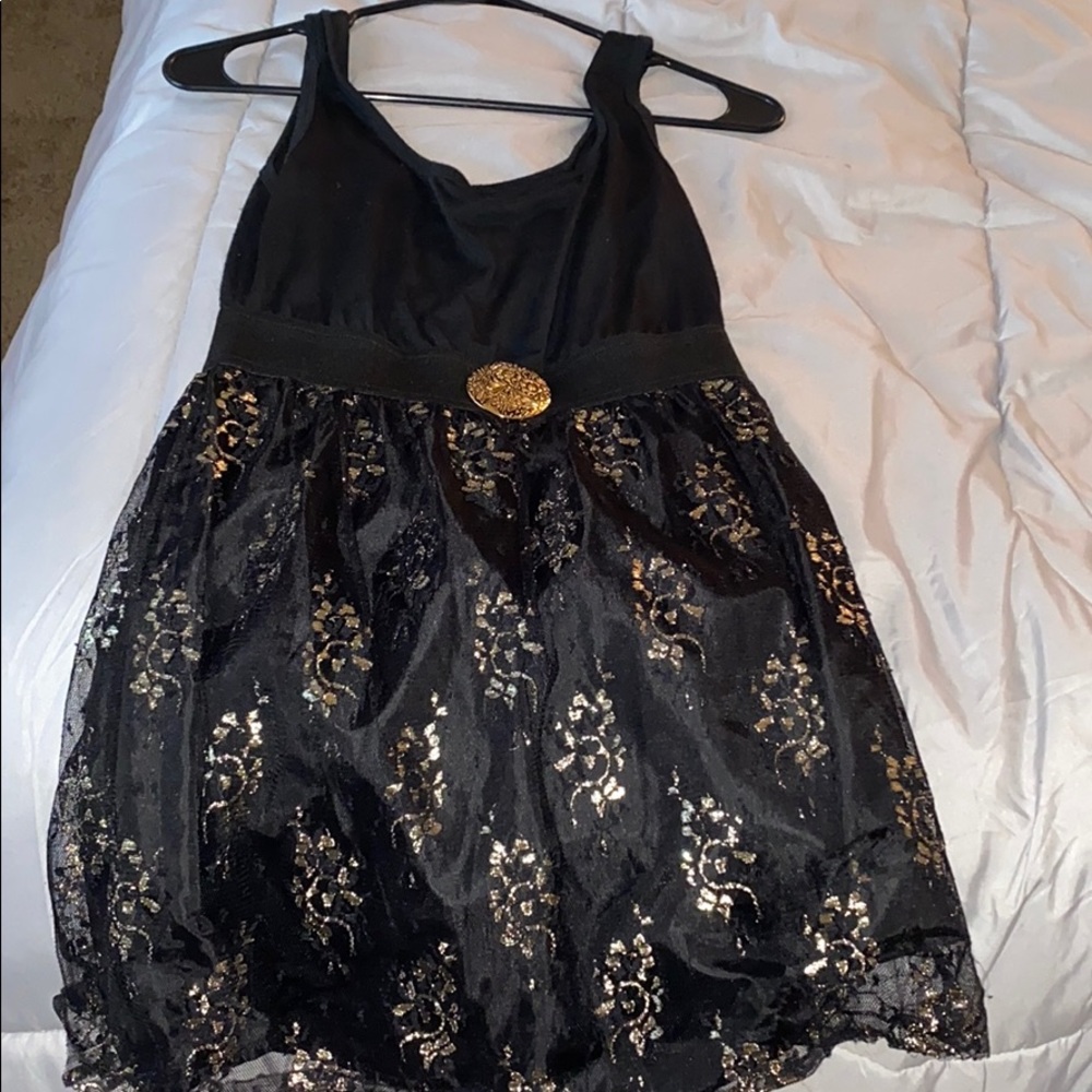 Black and gold mini dress